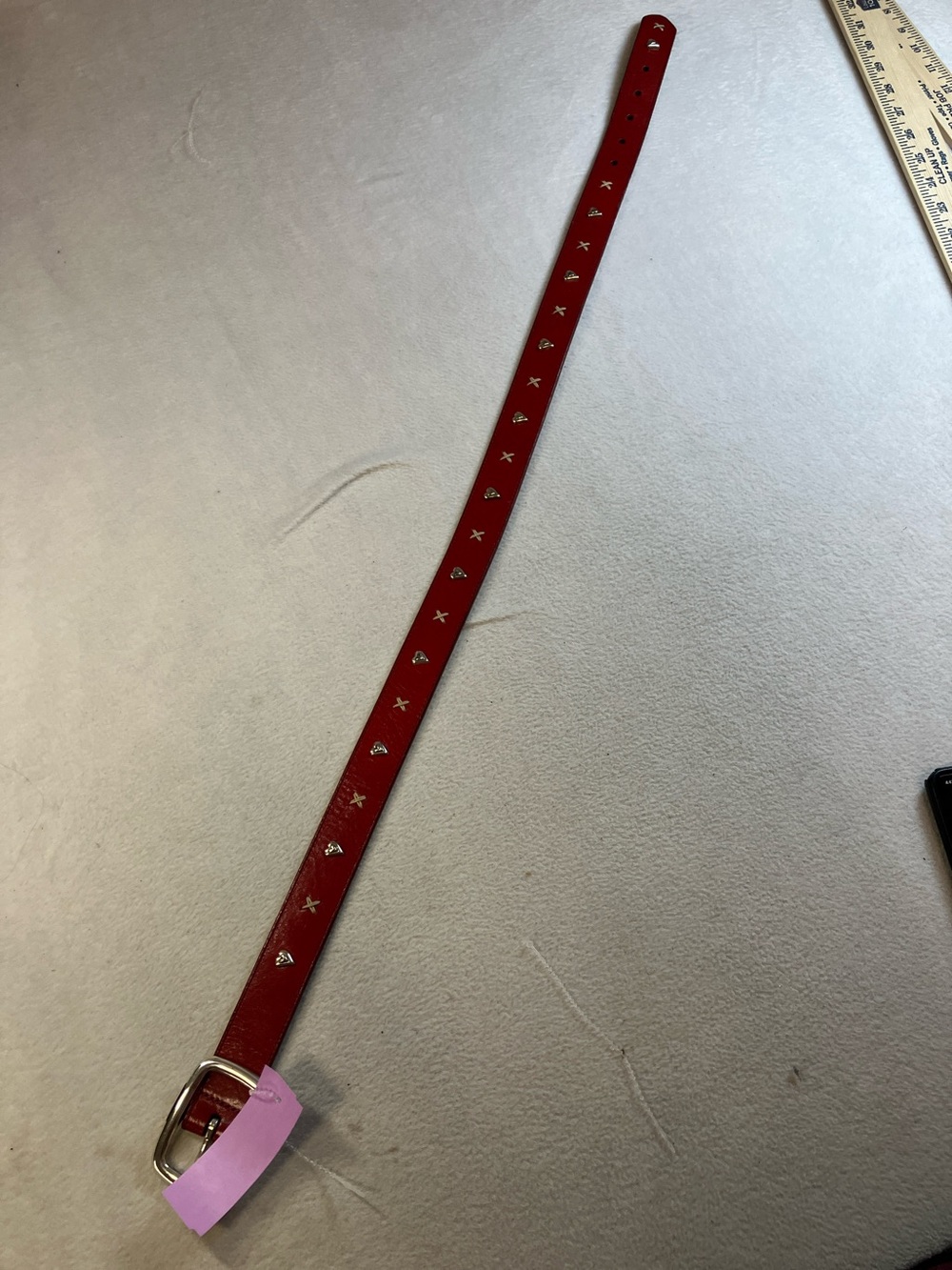 Brighton Red Leather Belt with Silver Stud Accents